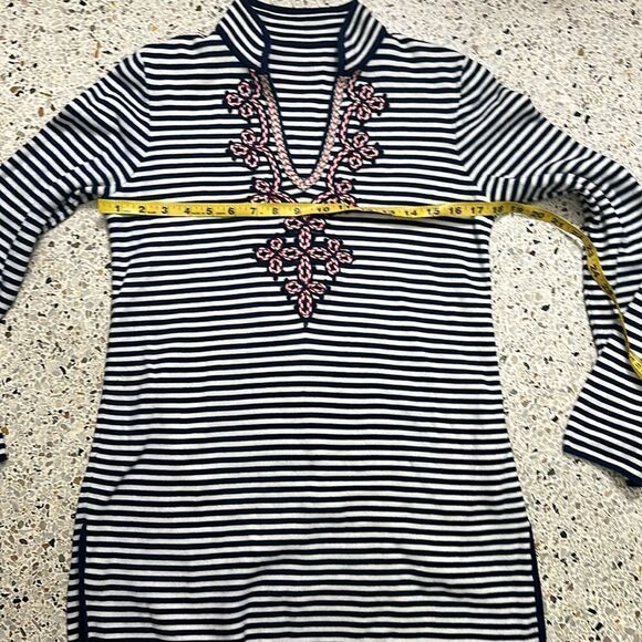Tory Burch navy white stripe tunic long sleeve red embroidery medium m - Picture 5 of 7